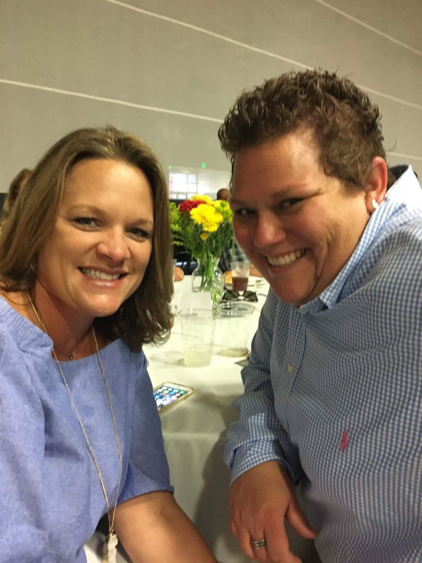 A couple seated at a table